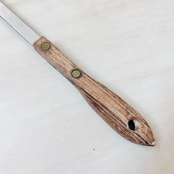 Royal Sharpcutter Stainless Slotted Spatula Turner Scalloped Curved Wood Handle - Picture 4 of 10